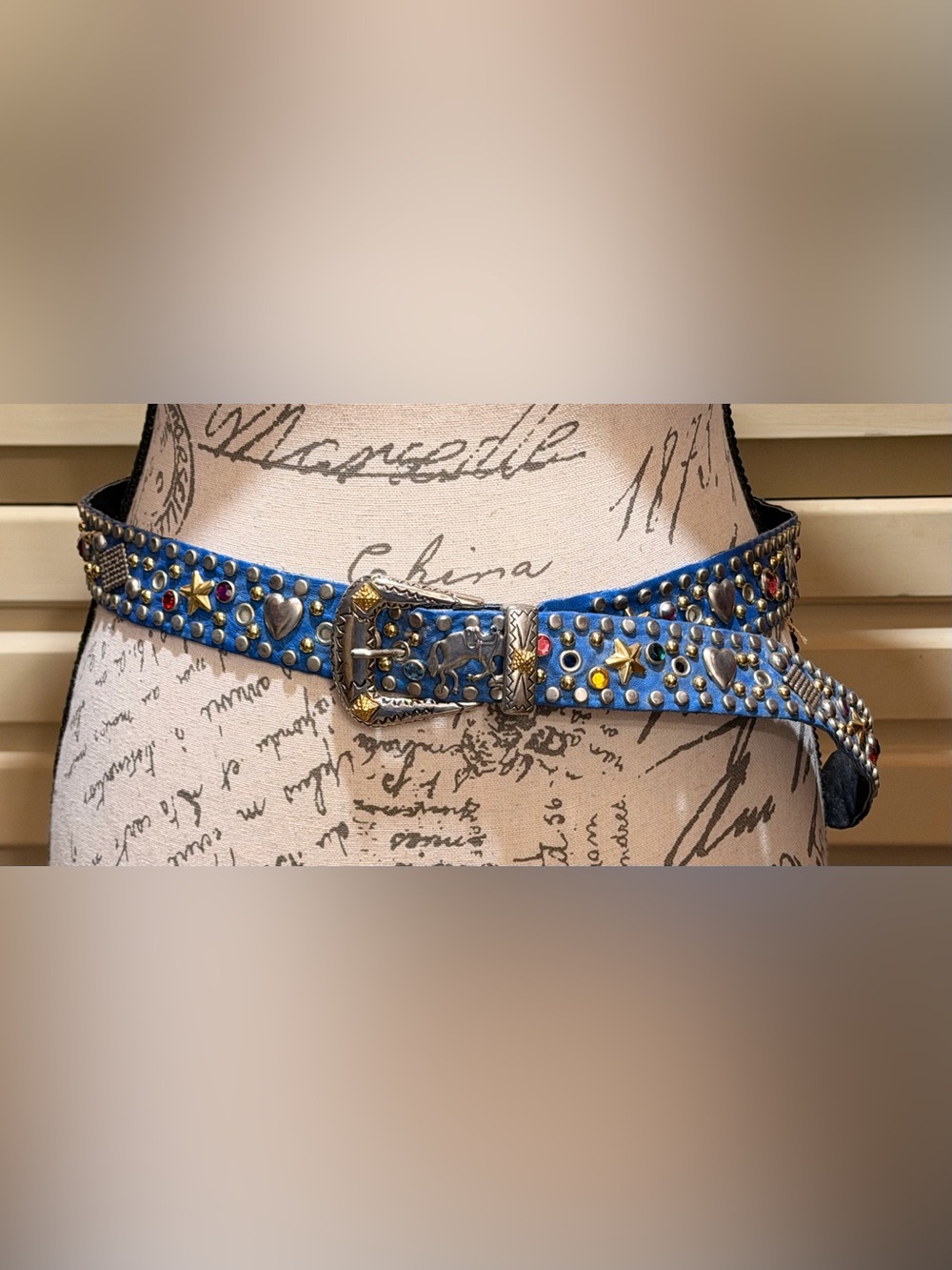 Vintage Streets Ahead Blue Studded Rhinestone Western Belt 43”